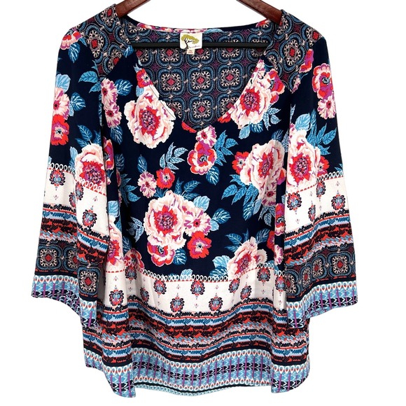 fig and flower Tops - Fig and & Flower Plus Size 1X Floral Bohemian Blouse Shirt Top